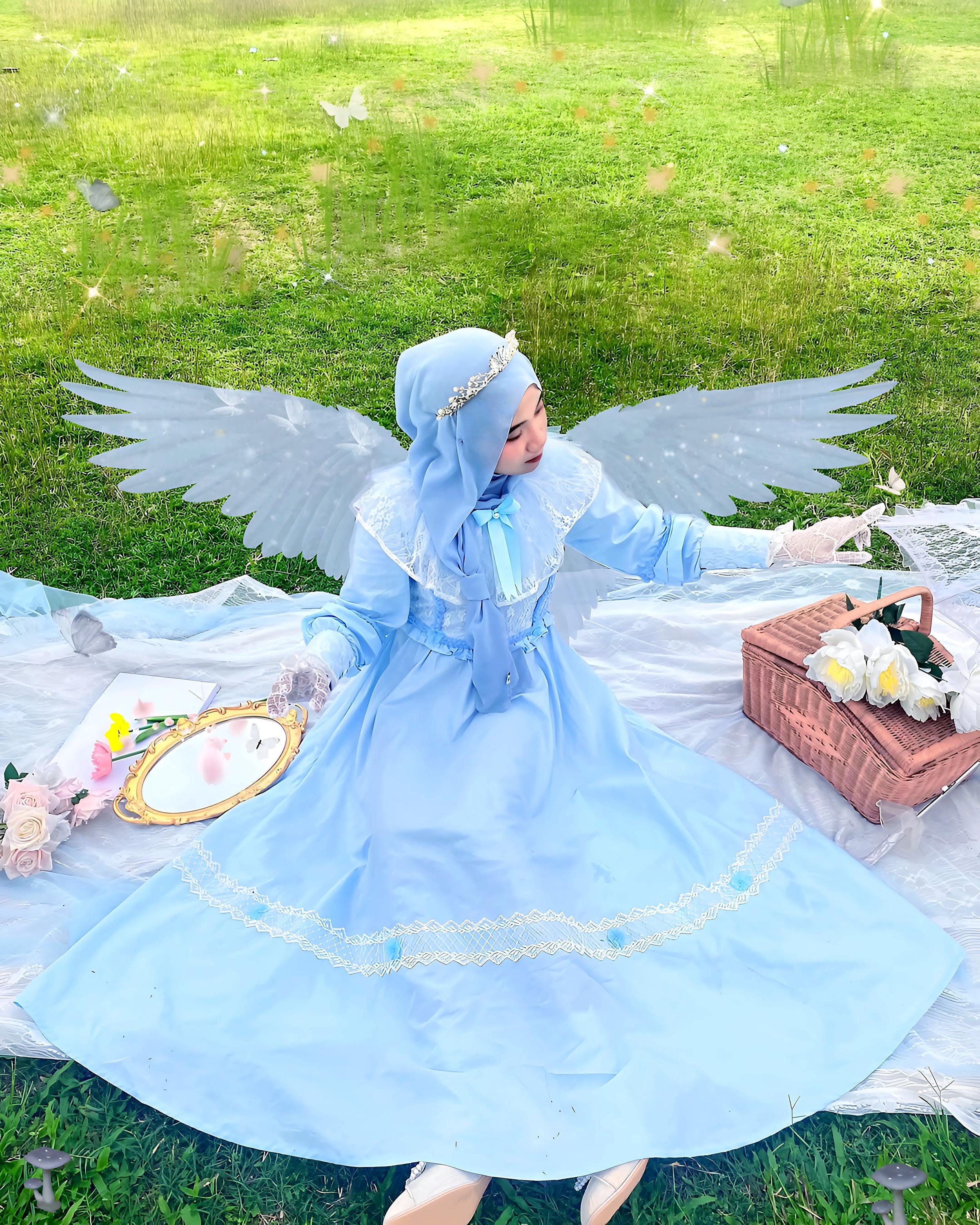 blue fairycore dress Light Blue Ruffle Long Sleeve Spring Summer Dress  Fairycore Aesthetic Outfit Light Blue / S