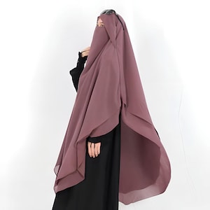 Premium Two Layer French Khimar with Niqab Jumbo Hijab Moslem Women Modest Coverage Jilbab Daily Headwear Muslimah OOTD