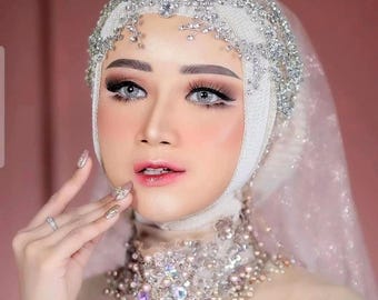 Crystal Bridal Hijab Crown: Elegant Muslim Wedding Headpiece