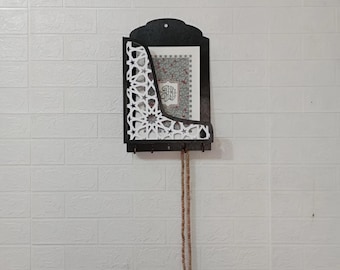 Black & Gold Islamic Quran Holder | Wooden Prayer Room Shelf
