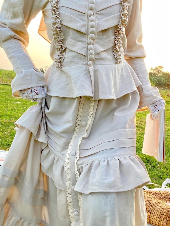 Victorian Linen Skirt Set: Cotton Lace Embroidery, Custom