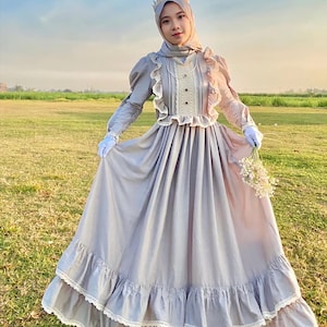 Eleanor Vintage Princesscore Kleid - Viktorianisches Maxi Kleid mit Benutzerdefinierter Größe - Ästhetisches Polo Leinenkleid mit Spitze - Viktorianisches Maxi Kleid