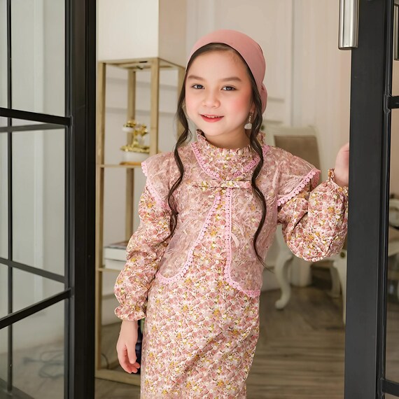 Eid Kids Dress with Hijab: Floral Tulle Vest Ramadan Outfit