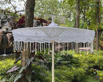 Large Embroidered Bridal Parasol with Beaded Fringe