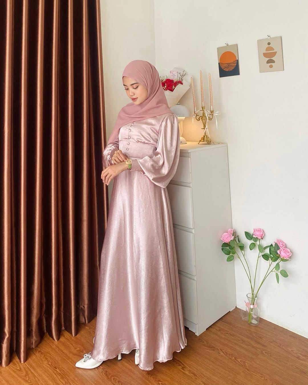 silk satin hijab dress Maysa Satin Dress in Dusty Rose Hijabglamour