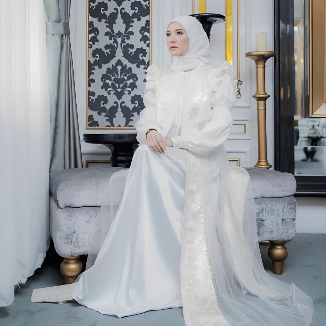 muslim elegant dress Luxury Blue Muslim Evening Dress with Cape Sleeves SS365