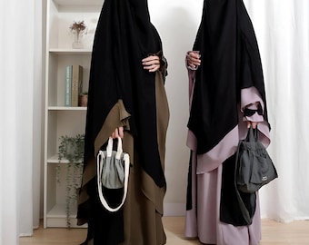 Two Tone Abaya French Khimar Niqab Set: Islamic Modest Dress