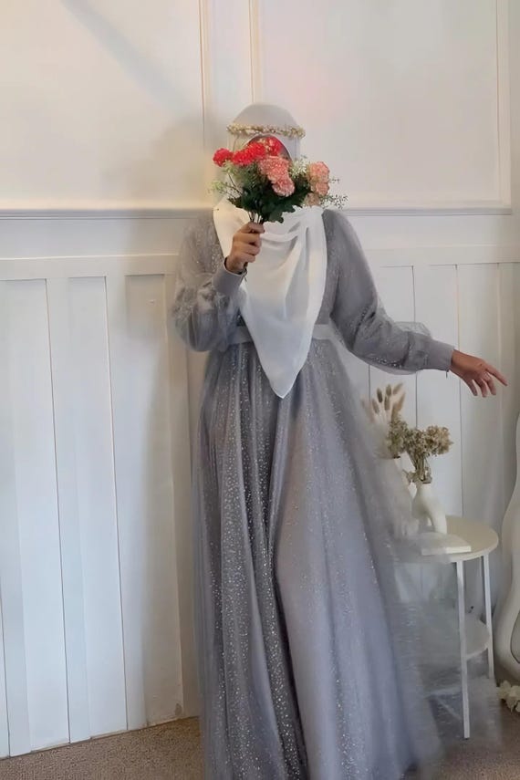 glitter dress muslimah HALIA - Pearl and Sequin Modest Muslim Formal Evening Dress