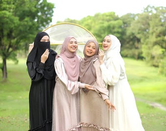 Eid Abaya-jurk: tule jurk met hijabsjaal, islamitische bescheiden mode