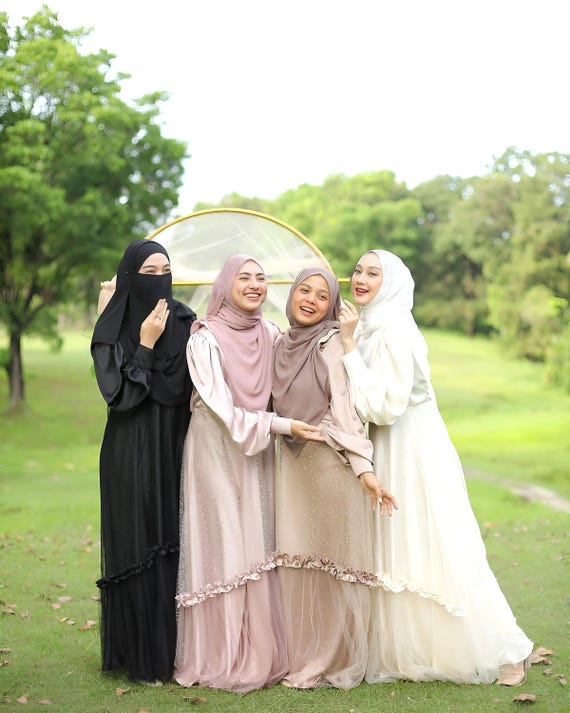 Eid Abaya Dress: Tulle Gown with Hijab Scarf, Islamic Modest Fashion