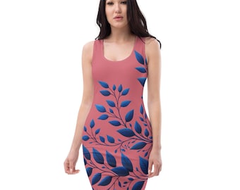 blue and pink bodycon dress Strapless Tie-Dye Maxi Dress Bodycon Fit | Blue & Coral Abstract Floral | Summer Evening Gown with Side Slit
