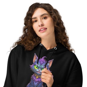 Angry Cat Hoodie – Unisex Organic Hoodie – Zabawna twarz kota z kreskówek – Prezent dla dzieci lub nastolatków – Odważna odzież uliczna