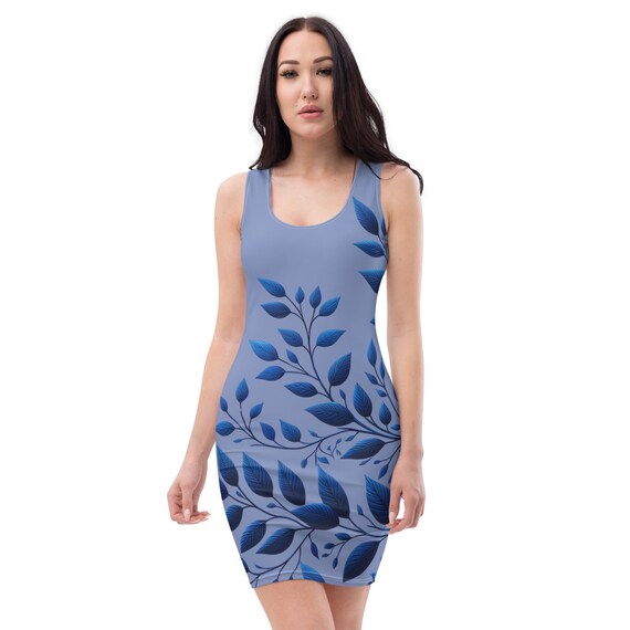 lilac bodycon midi dress Cobalt Blue Dress: Prussian Blue Botanical Vines Crafted from stretch crepe D031A A Line Flapper Dress Size:US 24/UK 26/EU 54