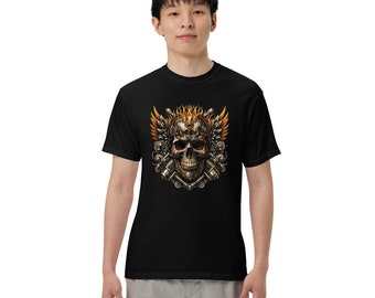 Feuer Schädel T-Shirt: Gothic Biker Tattoo Kunst