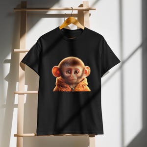 Funny Monkey T-Shirt – Adorable Cartoon Baby Monkey in Tee, Cute Animal Tee, Gift for Friends, Playful Pet Lover Shirt