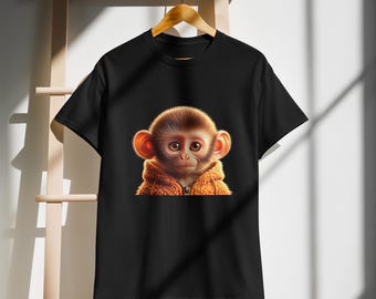 T-shirt drôle de bébé singe : T-shirt adorable d'animal de bande dessinée