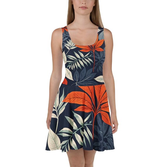 orange floral skater dress Floral Skater Dress: Orange & White Flowers on Black