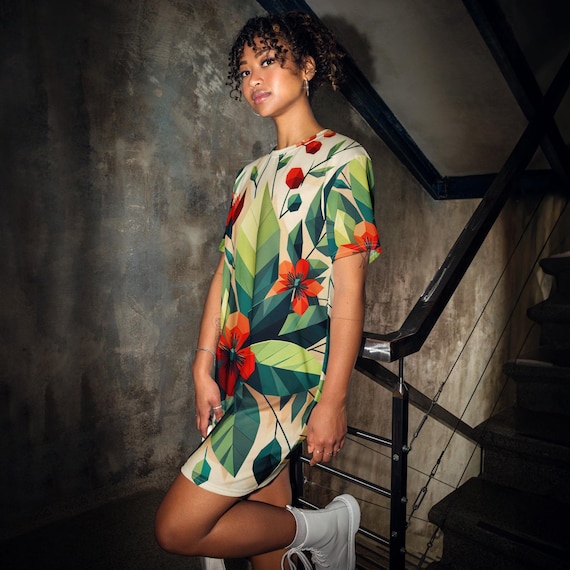 flower t shirt dress Patch Pocket T-shirt Dress - Expressive Floral