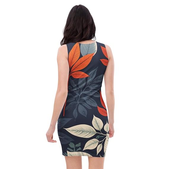 Vestido Floral Bodycon: Flores Laranja e Brancas em Preto