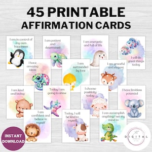 45 carte di affermazione positiva stampabili per bambini / Carte motivazionali, ispiratrici e di incoraggiamento / Carte di positività per bambini