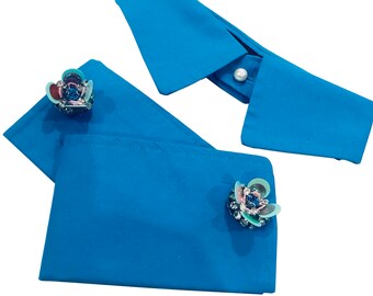 Turquoise Organic Cotton French Collar and Cuff Set