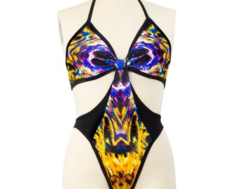 Ribbed Panel Cut Out Monokini One Piece Swimsuit