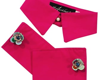 Fuchsia Pink Organic Cotton French Collar and Cuff Set