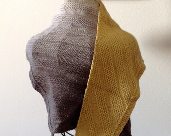 Knit Shawlette, small knit shawl, knit kerchief - grey & gold