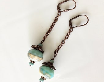 Copper and Turquoise Dangling Earrings