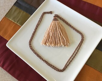 Long Antiqued Copper tassel necklace