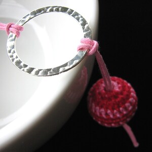 Crochet Pink and Silver Necklace Life is a Bowl of Cherries image 1