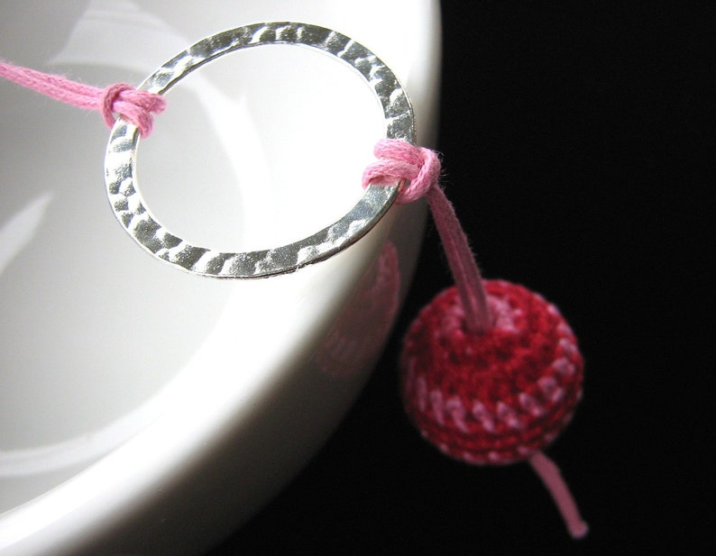 Crochet Pink and Silver Necklace Life is a Bowl of Cherries image 1