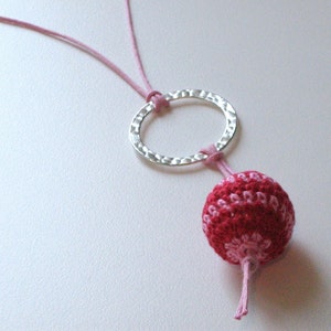 Crochet Pink and Silver Necklace Life is a Bowl of Cherries image 2