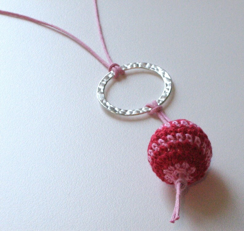 Crochet Pink and Silver Necklace Life is a Bowl of Cherries image 2