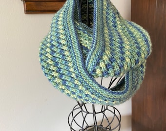 Blue and green knitted Infinity Scarf