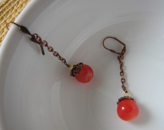 Copper and Orange Dangling Earrings