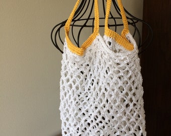 crocheted market bag, mesh market bag, reusable market bag