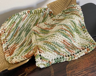 Knit dish cloths - Set of 2 green and brown