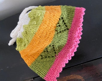 Knit Cotton Baby Hat - Rainbow Hearts