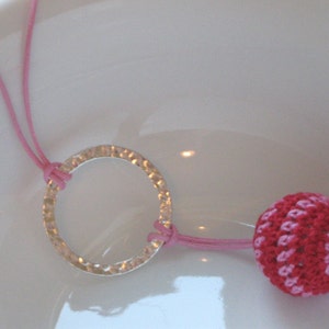 Crochet Pink and Silver Necklace Life is a Bowl of Cherries image 4