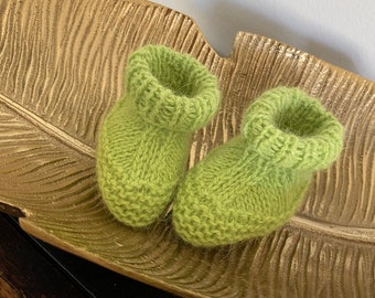 Knit Baby Booties - soft green Angora