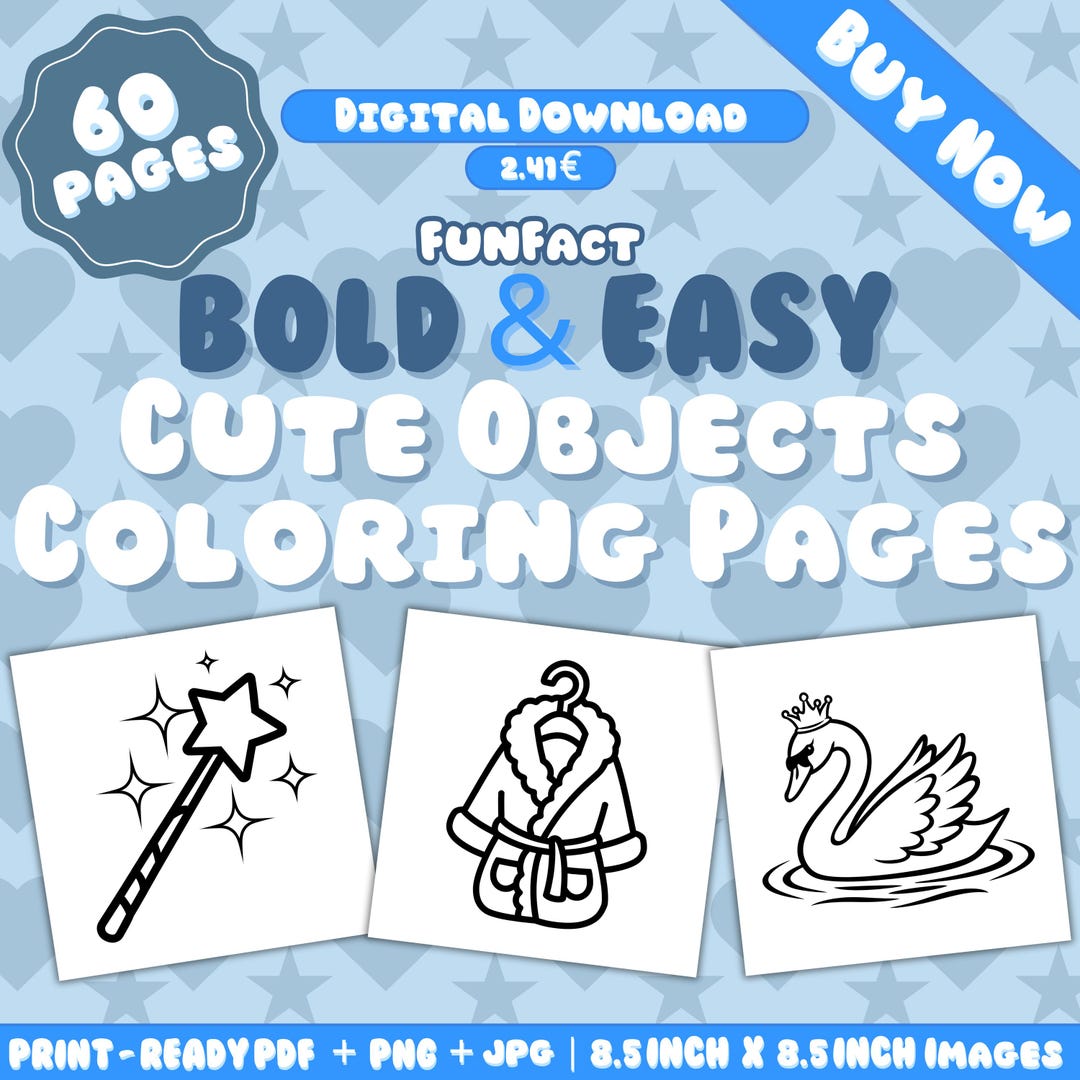 Cute Objects Coloring Pages: 60 Bold & Easy Designs (PDF, PNG, JPG) - Etsy