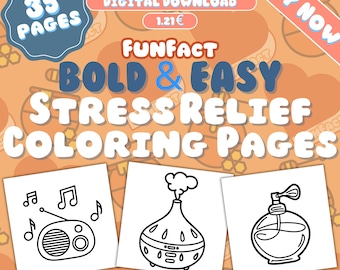 Stress Relief Coloring Pages: Bold & Easy Designs for All Ages (PDF, PNG, JPG Download)