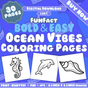 Páginas para colorear de Ocean Vibes: 30 diseños atrevidos de vida marina (Descargar PDF, PNG, JPG)
