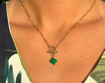 Handmade necklace with a Lego® 1x1 brick - original gift idea - Lego theme party - Dancer - front clasp - red green yellow jewel