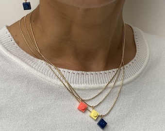 Gold necklace with Lego pendant - Personalized necklace gift with color - Birthday gift - Teacher gift