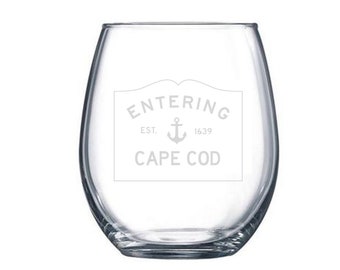 Custom Entering Town Wine Glass, Custom Etched Stemless Wine Glass