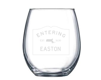 Custom Entering Town Wine Glass, Custom Etched Stemless Wine Glass