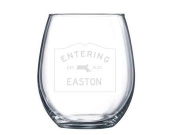 Custom Entering Town Wine Glass, Custom Etched Stemless Wine Glass