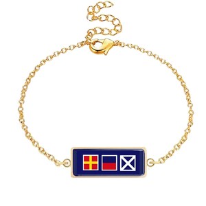 Nautical Flags Monogram Chain Bracelet, Nautical Signal Flags Bracelet, Preppy Nautical Flags